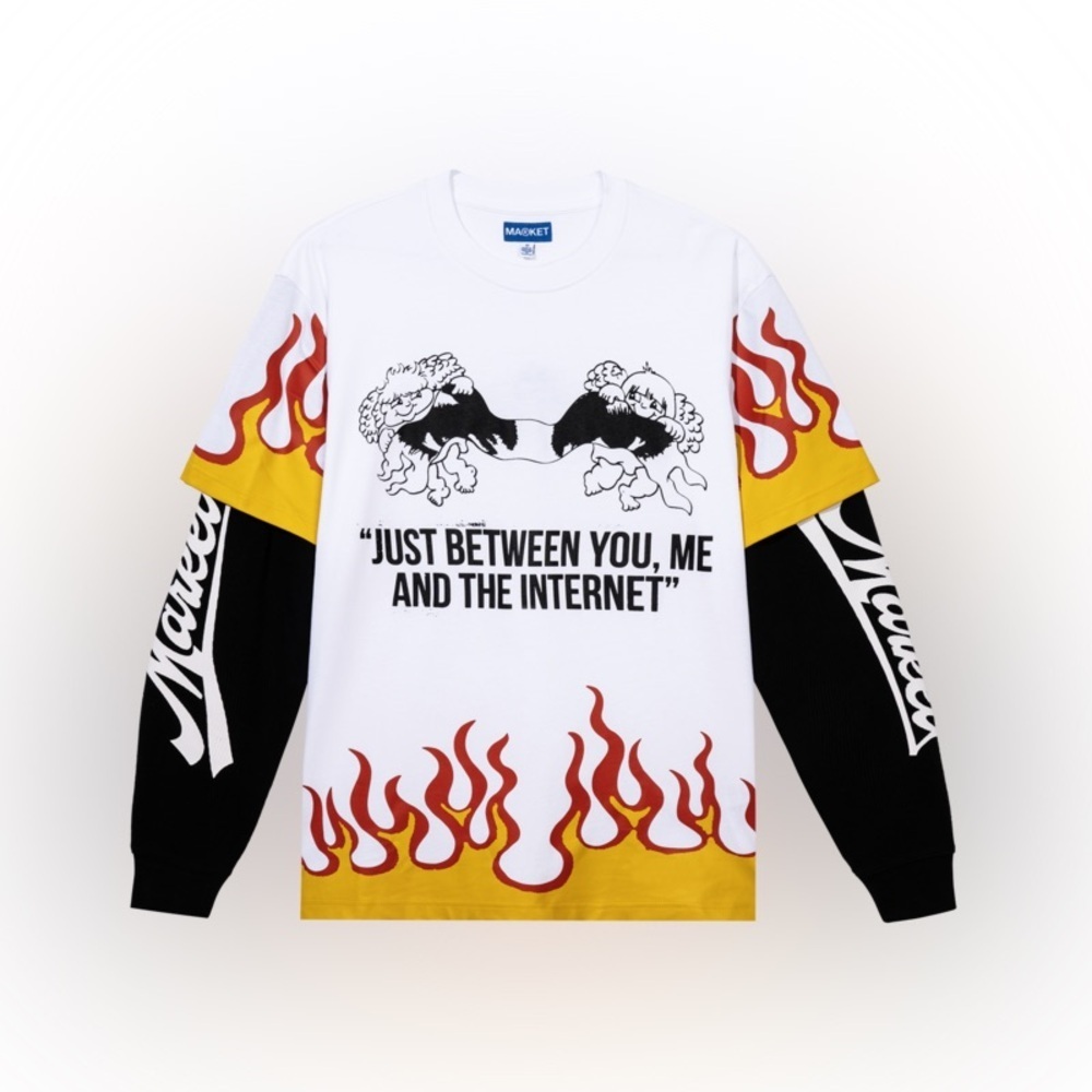 MARKET thermal layer graphic tshirt black/white flames